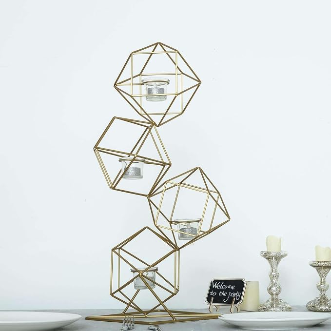 Efavormart 25.5" Tall Gold Geometric Candle Holder Set 4 Metal Geometric Centerpieces