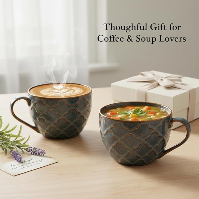 Ceramic Extra Large Coffee Mug with Handles, 24 oz Coffee Cups, Large Soup Mugs for Hot Chocolate, Cappuccino, Ramen, Oatmeal, Soup Mugs with Handles, Dishwasher and Microwave Safe(Purple)