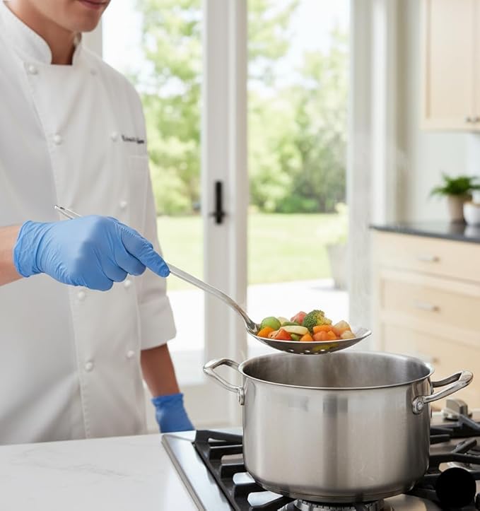 Chef Kunz Perforated Spoon | 9 Inch Silver 18/10 Stainless Steel Plating, Basting, Quenelle, Plating Spoon for Draining and Serving, Dishwasher Safe (Perforated)