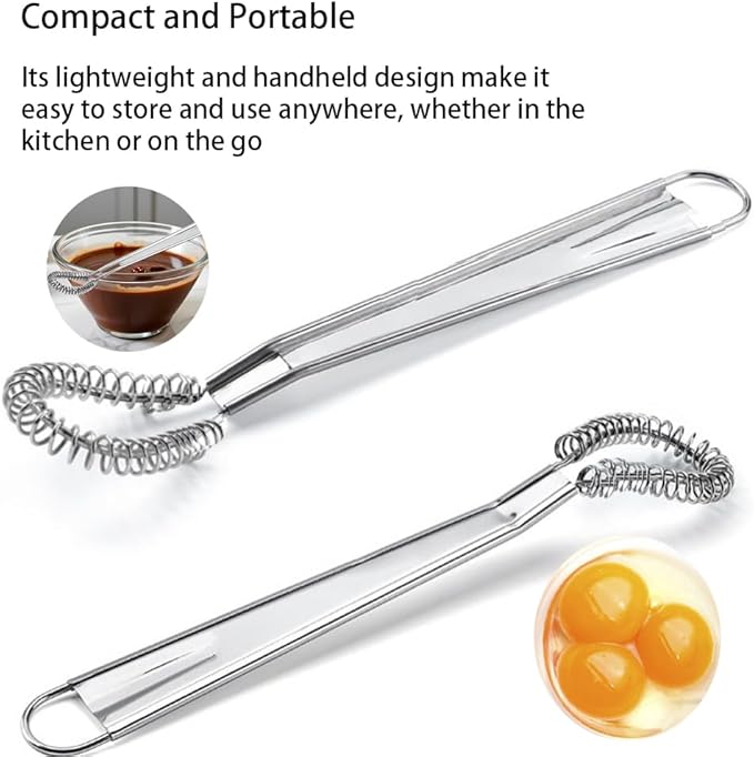 Stainless Steel Mini Whisk Set 2 Pack, Spring Coil Flat Egg Beater, Kitchen Cookware Milk Frother Hand Mixer For Cooking, 8 inch