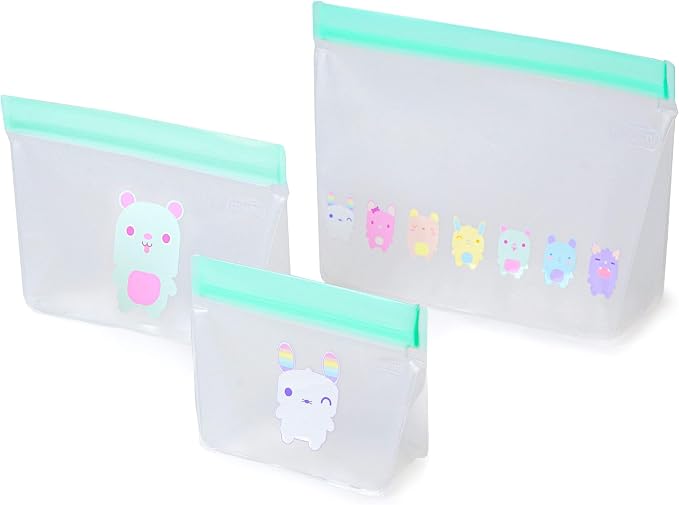 MUMI Piccolo Reusable Zip Up Bags – Set of 3 Silicone Ziplock Bags | Reusable Ziploc for Food Storage, Freezer, & Snacks | BPA-Free Airtight Silicone Storage for Travel & Meal Prep - Mint