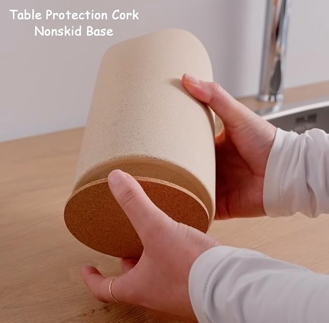 Amarcado Ceramic Utensil Holder for Kitchen Counter - Spatula Holder - Countertop Crock for Holding Utensils with Cork Bottom