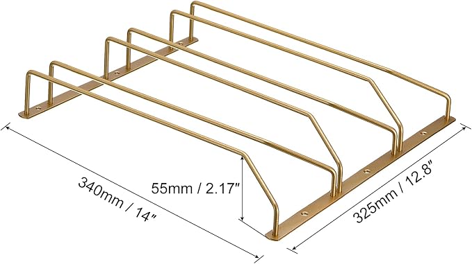 uxcell Wine Glass Rack Under Cabinet, 1Pcs 14-Inch Stemware Wine Glass Hanging Rack Stainless Steel Wine Glass Organizer Storage Hanger for Shelf Kitchen Bar Decor (3 Rows, Gold)