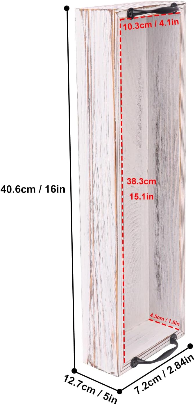 2 PCS 16 Inch Rustic Wooden Serving Trays with Metal Handles, Versatile Rectangular Wood Ottoman Tray for Living Room and Dining Table Centerpiece Decor, Home Decor, Coffee Table, Office