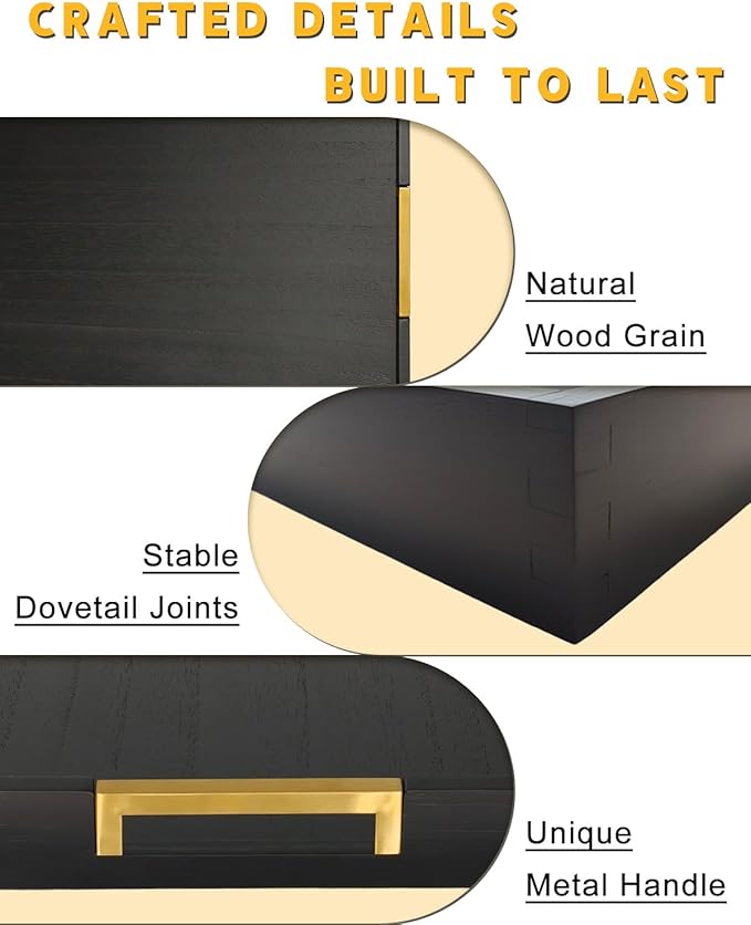 22" x 15.75" Black Wooden Serving Tray with Golden Metal Handles, Large Rectangular Wood Ottoman Tray for Living Room, Coffee Station, Ottoman Table