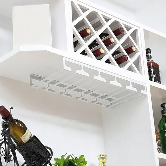 Under Cabinet Stemware, Hanging Wine Glass Holder with Screws, Glasses Storage Hanger Iron Organizer for Home Kitchen Bar
