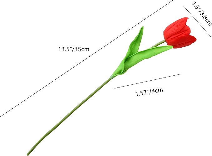 Mandy's Red Partially Open Artificial Tulips Flowers Centerpiece, 13.5" Lifelike PU Fake Floral Stems 12pcs for Kitchen Island & Dining Table, Spring Decor for Easter