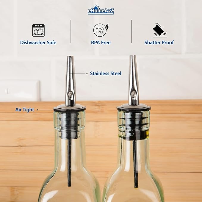 Olive Oil Dispenser Bottle - 16 oz, Made in Italy Glass Olive Oil and Vinegar Cruet with Stainless Steel Spout for Kitchen, Slight Green Tint (2, 473 ml)