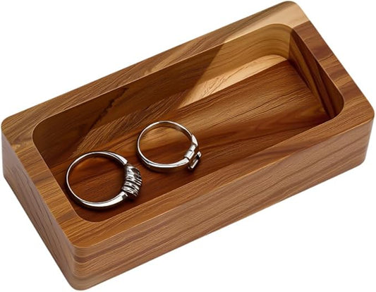 MAYJOYDIY Acacia Wood Rectangular Serving Tray, Rectangular Wood Serving Platter for Display Collectible Ring Jewelry Earring Necklace Trinkets Decorative Organizer 3.9" x 1.9"
