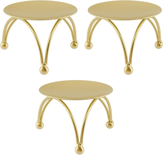 Geesatis Pillar Candle Holder, Gold Metal Candlestick Stand with Stable Base for Wedding, Party, Dining Table Centerpiece,Pack of 3
