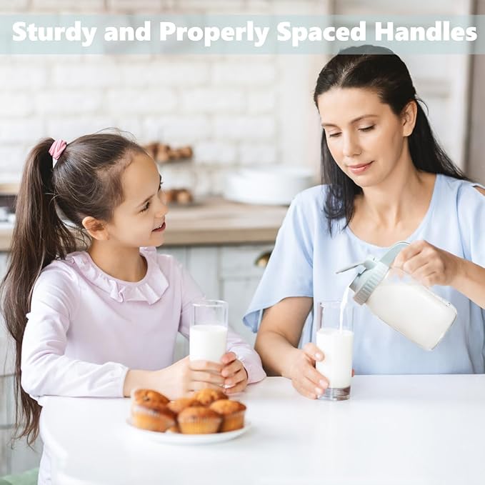 32oz Glass Pitcher with Lid & V-shaped Pour Spout - 1 Quart Double Leak Proof, Creamer Container for Sun Tea, Juice, Cold Brew Coffee, Breastmilk Storage Container