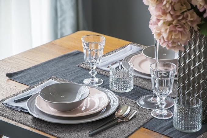 homing Faux Cotton Linen Placemats Set of 6, Cloth Washable Farmhouse Dining Table Mats for Indoors & Outdoors, Easy to Clean, Dark Grey, 13 x 19 Inch