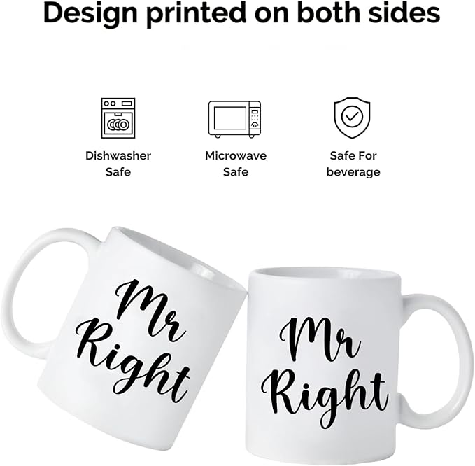 Mr Right Mrs Always Right Coffee Mug Set, Gifts Ideas for Couples, Wedding Anniversary, Engagement, His & Hers, Bride and Groom, Parents, Newlyweds Bridal Shower, 11Oz Ceramic