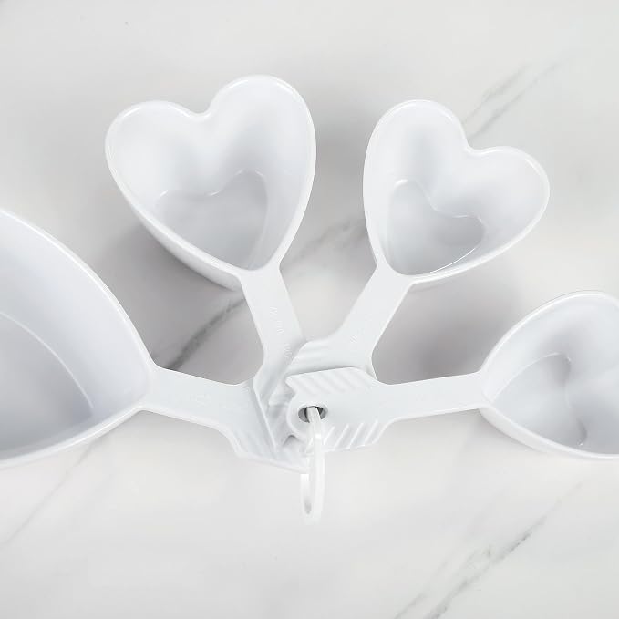 UP 4-Piece Heart Melamine Measuring Cups Set, Professional Nesting Baking and Cooking Tools for Liquid and Dry Ingredients, White