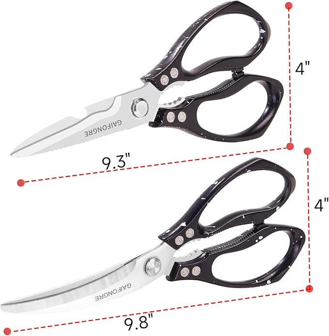 Heavy Duty Kitchen Scissors 2-Pack,Kitchen Shears for Food,Poultry,Chicken,Meat cutting,Fish,Herbs,Dishwasher safe(BLACK)