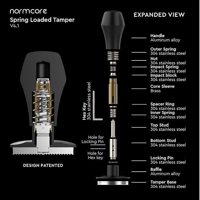 Normcore 53.3mm Coffee Tamper V4.1 with Click Sound Feedback, Spring Loaded Tamper with Flat Base, Compatible with 54mm Breville Sage Espresso Machines Portafilter, Black