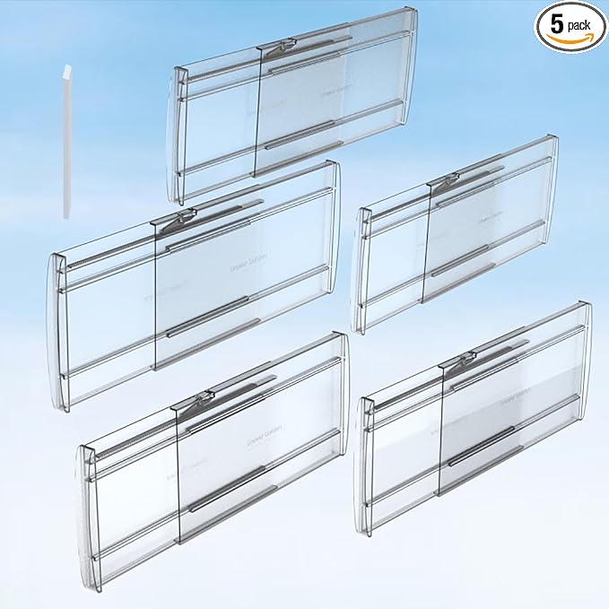 5 Pack 6" High Adjustable Drawer Dividers for Clothes,Expandable From 12-20" Clear Drawer Organizers, PC Plastic Separators for Dresser/Bedroom/Bathroom/Kitchen/Office Storage