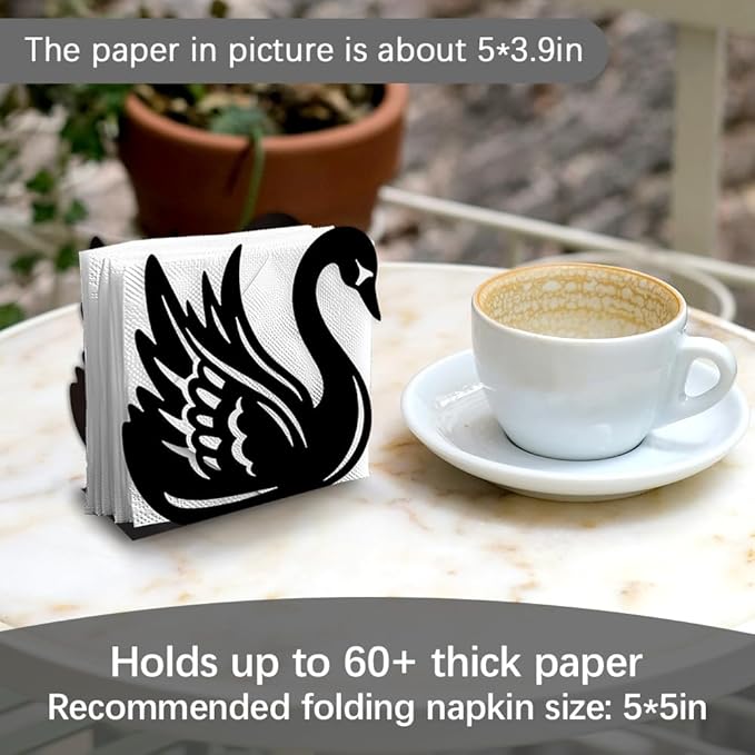 Swan Decorative Black Metal Napkin Holder for Table, 5.3" x 4.9" x 1.9" Swan Animal Standing Napkin Holder for Home Kitchen Restaurant Picnic Party Coffee Bar Dining Room