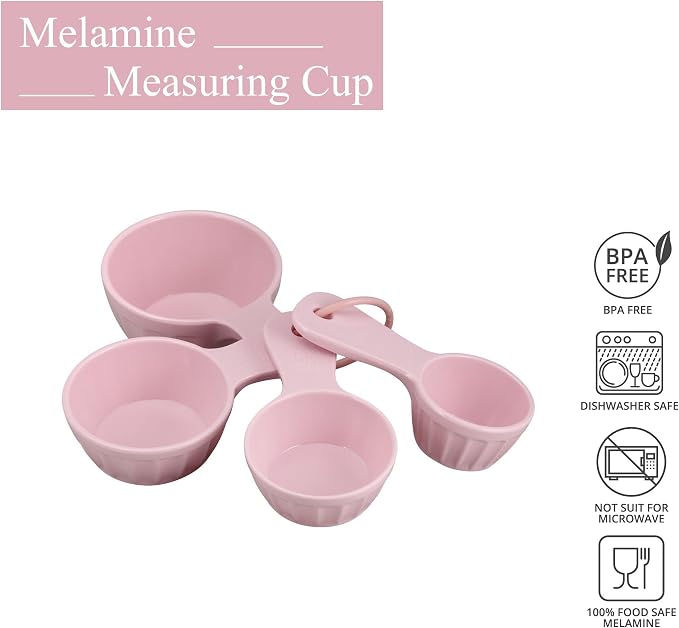 UP 4-Piece Latte Style Melamine Measuring Cups Set, Professional Nesting Baking and Cooking Tools for Liquid and Dry Ingredients, Pink