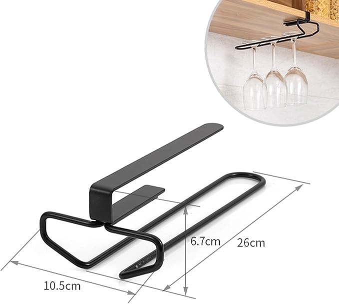 V3VOGUE Stainless Steel Under Shelf Wine Glass Holder, Under Cabinet Stemware Glasses Storage Hanger, Punch-Free Hanging Stemware Holder, Wire Hanging Rack (Single Row, Double Row)