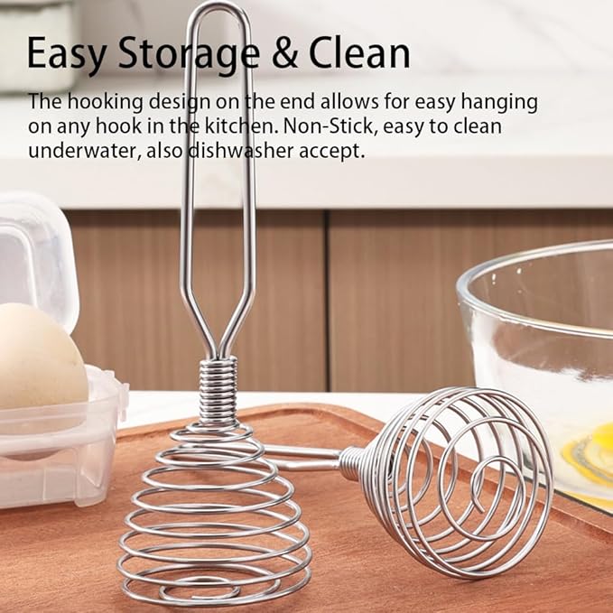 Stainless Steel Spring Coil Whisk Set 2 Pack, Wire Whip Egg Beater, Kitchen Cookware Hand Mixer For Cooking, Mixing, Blending, Beating, Stirring, 6.7 Inch