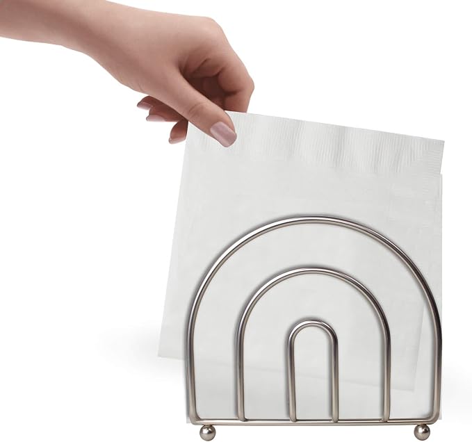Blue Donuts Satin Nickel Arc Collection Napkin Holder – Napkin Holders for Tables, Modern Napkins Holder, Dining Table Napkin Holders for Kitchen,