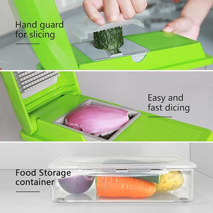 LHS Professional Multifunctional Vegetable Chopper Pro Food Chopper with Food Storage Containers, Mandoline Slicer Onion Dicer Fruit Cutter, Kitchen Gadgets and Home Essentials(5 in 1, Green)