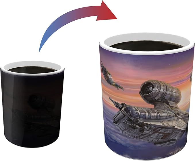 Morphing Mugs Star Wars – The Mandalorian – Razor Crest – The Escort – Thomas Kinkade Studios - One 11 oz Color Changing Ceramic Mug – Image Revealed When HOT Liquid Is Added! MMUG1222