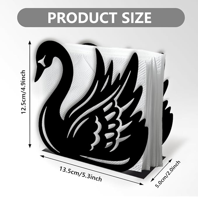 Swan Decorative Black Metal Napkin Holder for Table, 5.3" x 4.9" x 1.9" Swan Animal Standing Napkin Holder for Home Kitchen Restaurant Picnic Party Coffee Bar Dining Room