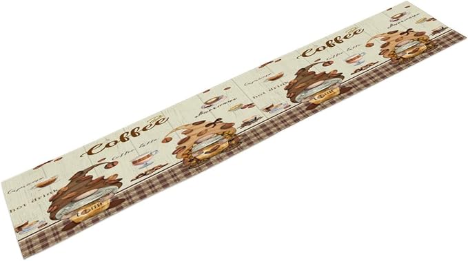 Coffee Gnome Table Runner, Vintage Rustic Cute Coffee Biscuit Cake Dessert Drinks Chef Table Decor Table Top Dining Kitchen Wedding Party 13x36 in