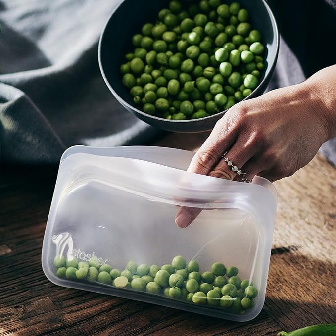 Stasher Silicone Reusable Storage Bags,Reusable Freezer Bags,Microwave,Dishwasher,Oven Safe,Sous Vide,Premium Lunch Containers,Eco Friendly,Food Storage Bag,Snack-Bags,Clear,(Pack of 8)