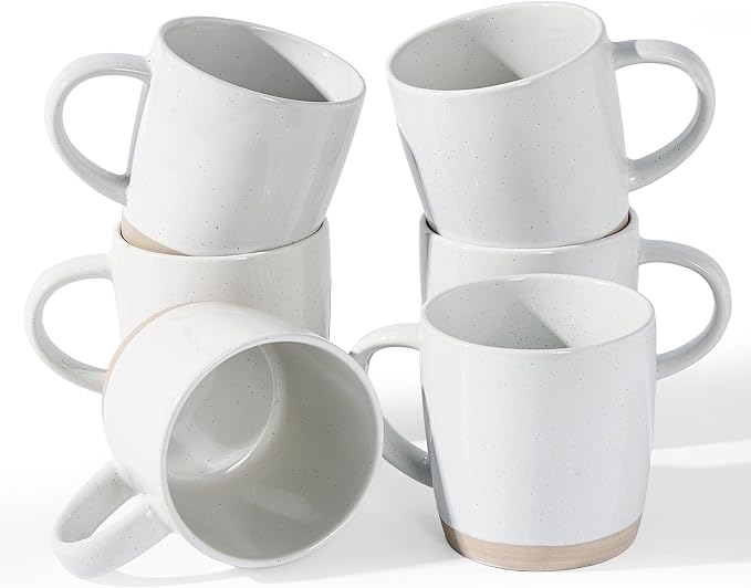 famiware Coffee Mugs for 6, 13 oz Mug Set, Dringking Cup with Handle for Coffee, Tea, Cocoa, Milk, Milkyway Serise, White