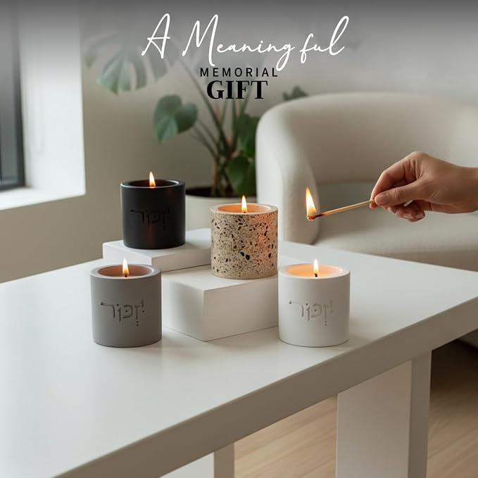 SURI Yizkor Remembrance Candle Holder – Modern Concrete Tea Light Holder for Jewish Memorial Home Decor, Yahrzeit & Yom Kippur, Ner Neshama Tradition