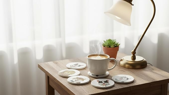 Cute Coasters for Desk Dog Themed Absorbent Ceramic Cup Coasters for Tabletop Protection, Ideal for Various Size Cups Outdoor or Indoor