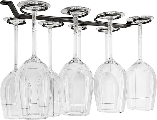 Under Cabinet Wine Glass Holder Iron 12 Hooks, Black Wire Hanging Rack, Storage Hanger Organizer, Space Saving, With 6 Hooks For Multiple Uses, Easy To Install