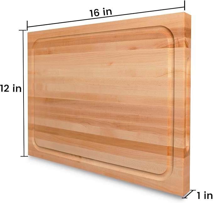 CONSDAN Hard Maple Wood Cutting Board for Kitchen, USA Grown Hardwood, 16 x 12, with Invisible Inner Handle, Prefinished with Food-Grade Oil, Suitable for Kitchen Edge Grain, 1" Thick