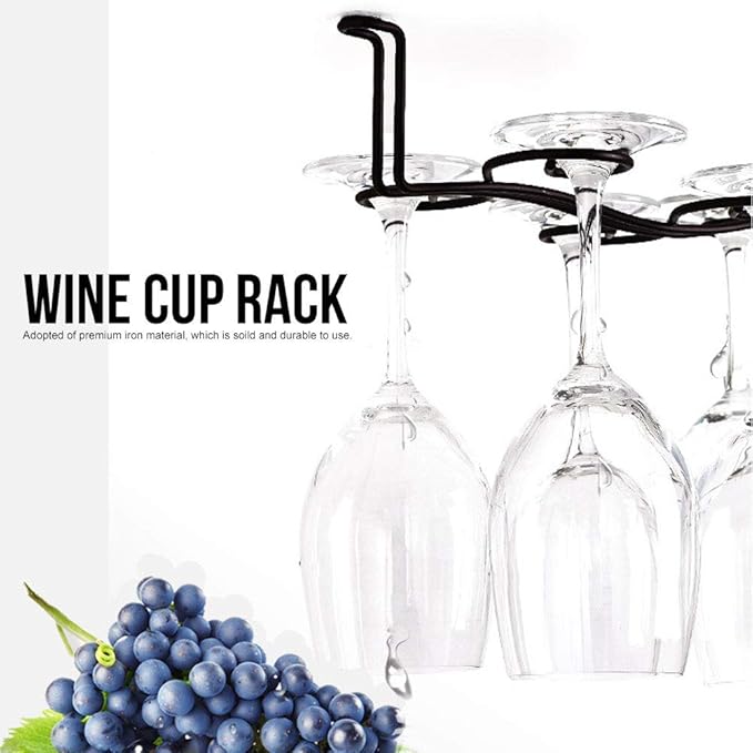 13 inch Wine Glass Rack, Under Cabinet Stemware Rack Hanger with 6 Hooks, Black Iron Wire Wine Glass Holder Metal Hanging Organizer Storage Rack for Home Kitchen Bar Cabinet