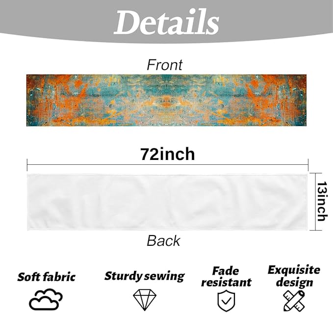 Modern Abstract Teal Yellow Colorful Table Runner Summer Runners for Tables Rustic Spring Fall Decorations for Living Room Kitchen Home Party Indoor Outdoor Table Decor 13 x 72 Inches