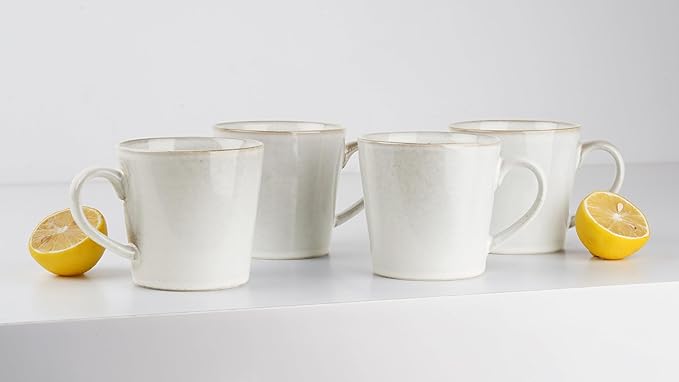 famiware Coffee Mug Set of 4, Annecy 14 oz Ceramic Reusable Cups Set with Handle, Microwavable and Dishwasherable Stoneware Drinkware Set for Tea, Milk, Water, Grey-white