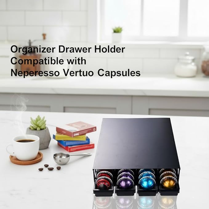 Organizer Drawer Holder Compatible with Nespresso Vertuo Capsules,Coffee Bar Station Accessories Compatible with 28 Big or 40 Small Vertuoline Pods
