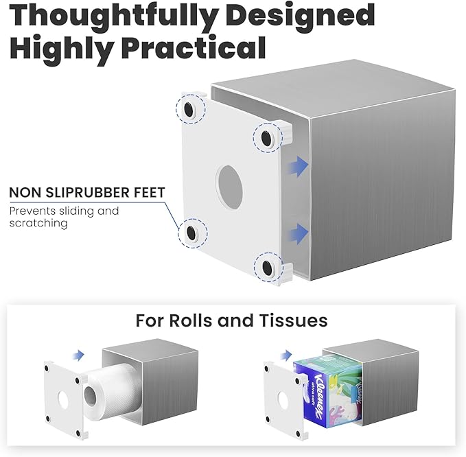 Tissue Box Cover, Square Facial Acrylic Tissue Box Holder with 2 Pack Clear Qtip Holder Dispenser, Bathroom Vanity Dresser Night Stand Essentials Accessories Decor, Modern Farmhouse Decor,Sliver