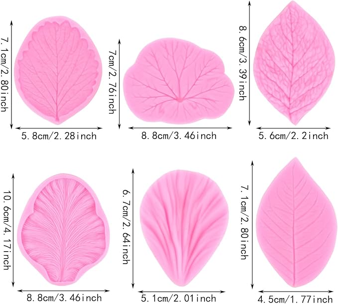 ZiXiang Gumpaste Leaf Silicone Veining Mold Fondant Leaf Veining Mold Gum Paste Leaves Mold For Sugar Leaf Cake Decorating Cupcake Topper Polymer Clay Candy Chocolate Gum Paste Set Of 6