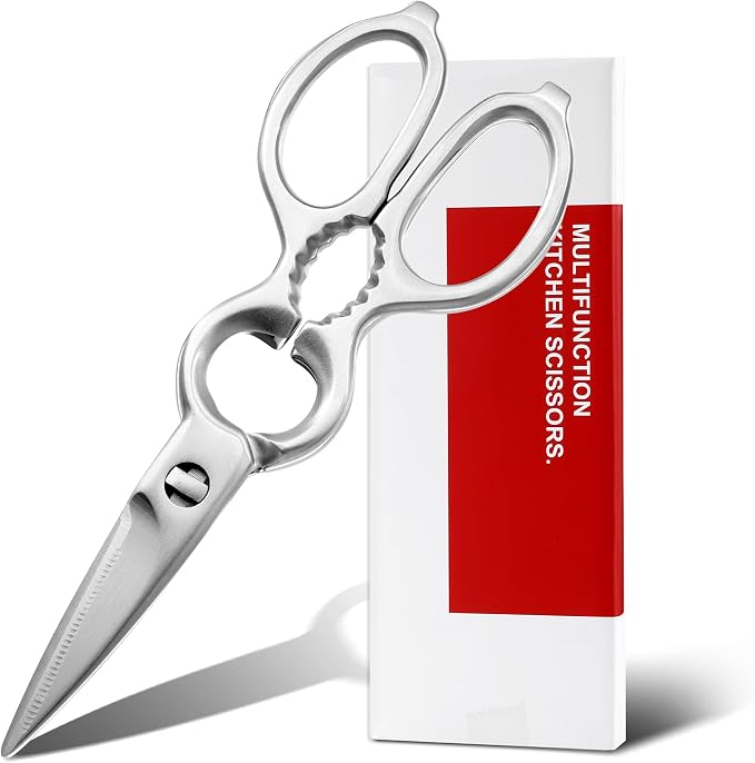 Stainless Steel Detachable Kitchen Shears Full-Steel Forged Metal Scissors for Food, Professional Chef Shears Bone Cutting Meat Pizza Scissors Kitchen Utensils Come Apart, Silver