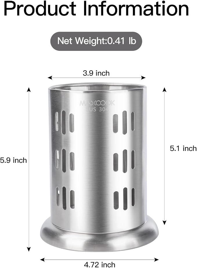 Stainless Steel Chopstick Holder, 18/8 Stainless Steel Utensil Holder for Countertop, Round Drain Holes