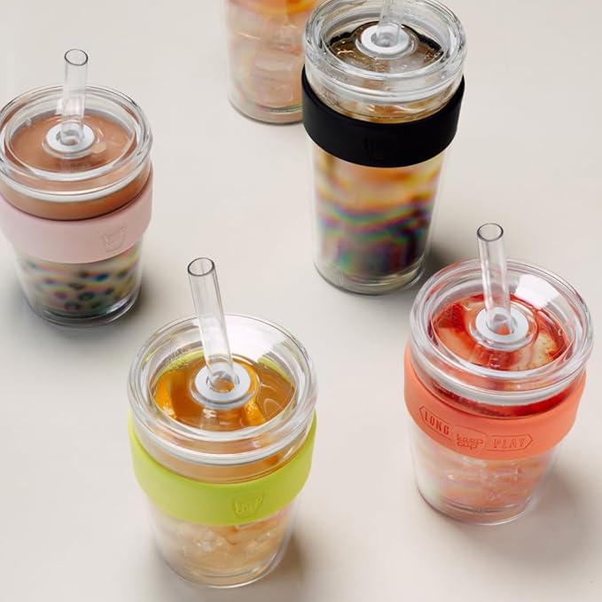 KeepCup Cold Cup - Longplay Double wall Glass Ice Coffee Tumbler with Lid and Straw - 12oz (340ml) - Californian Shrimp