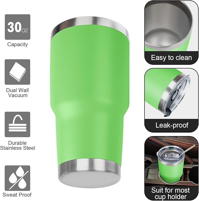 30 oz Tumbler with Lids and Straws Double Wall Vacuum Insulated Tumbler Cup,Stainless Steel Leak-proof Thermal Tumbler Travel Coffee Mug for Cold and Hot Drinks,Avocado Green