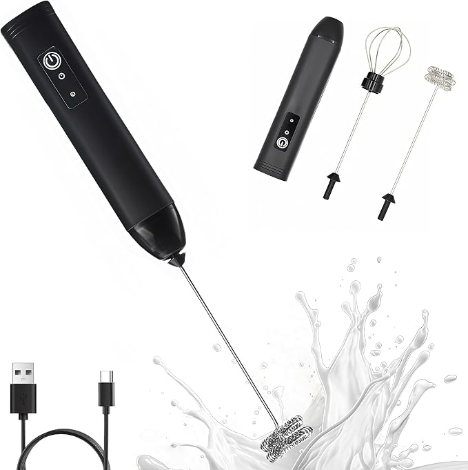 Digead Rechargeable Milk Frother Handheld, 3 Speeds Electric Whisk with 2 Detachable Whisks, USB Coffee Frother Foam Maker for Coffee Latte Cappuccino Matcha, Black