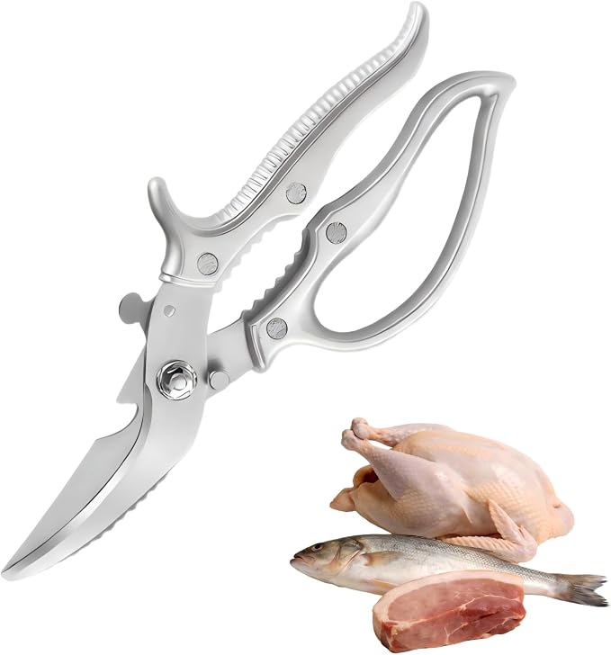 News Stainless steel Bone Cut Kitchen Scissors, Non-Slip Handle & Safety Lock, All Purpose Kitchen Shears for Chicken, Meat Cutting, Turkey, Fish, Vegetables, Spring Loaded, Dishwasher Safe (1)