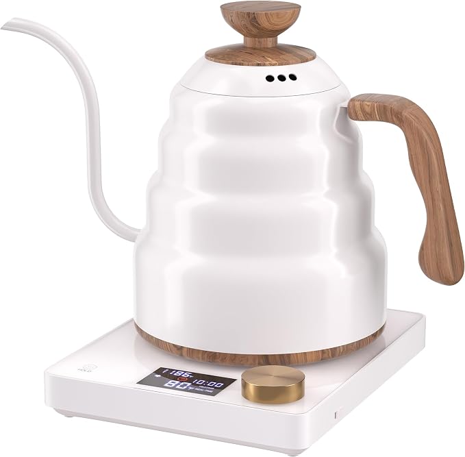 Electric Gooseneck Kettle, 30oz/0.9L Intelligent Temperature Control, Quick Heating, 304 Stainless Steel for Pour Over Coffee, Brew Tea, Boil Hot Water, 1000W （White）
