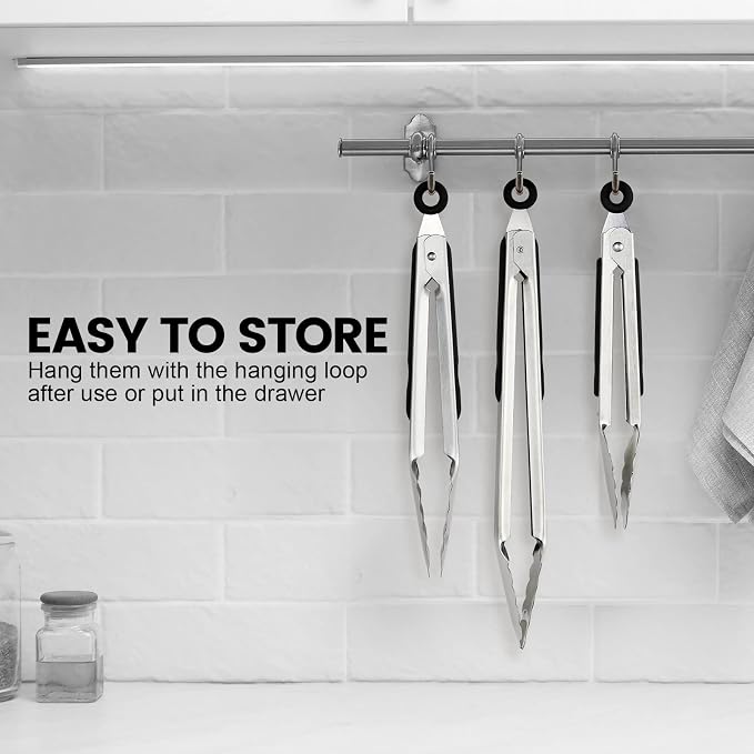 Chengu 12 Pack Stainless Steel Kitchen Tongs 7/9/12 Inches Food Serving Tongs Non Stick Cooking Clips for Kitchen Cooking Barbecue Buffet Wedding Family Gathering Grill Salad